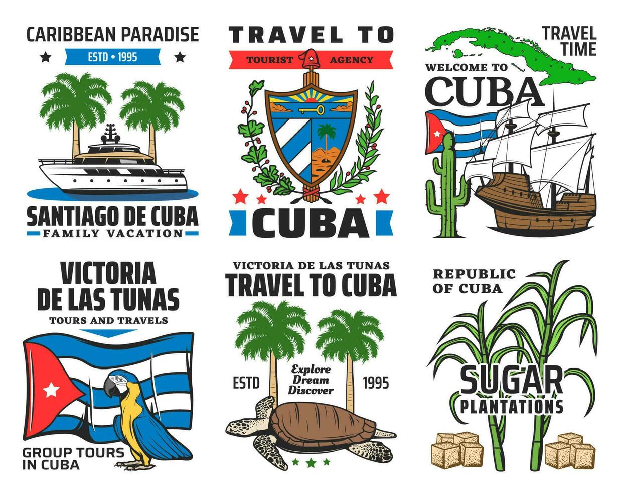 Cuba touristique voyage, Caraïbes vacances Icônes vecteur