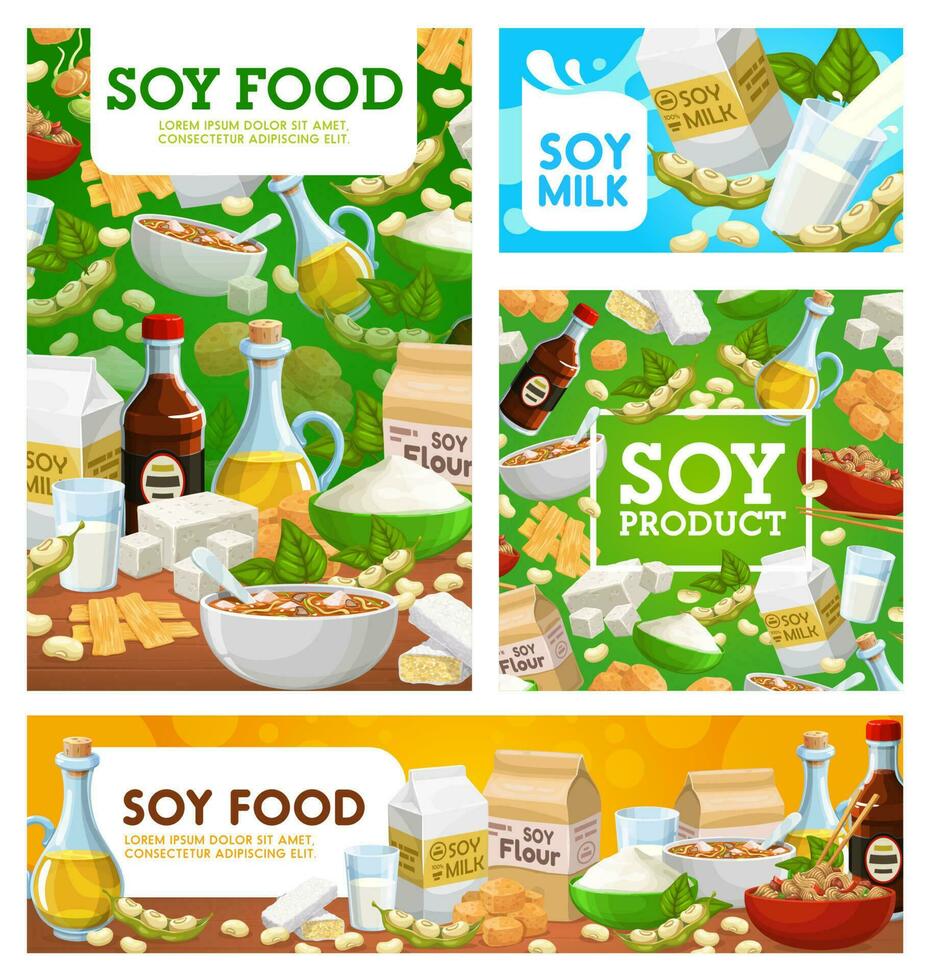 soja nourriture, soja vecteur biologique soya nourriture affiches