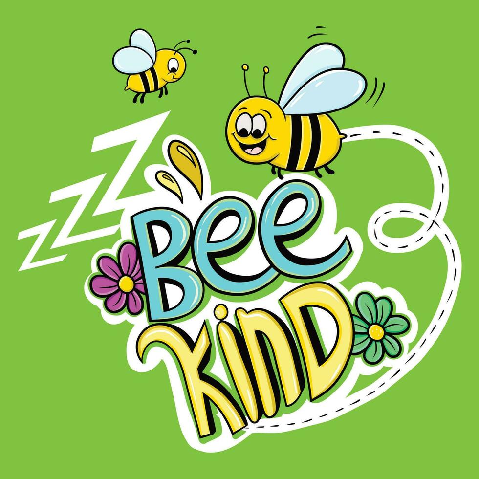 être gentil caractères illustration, mignonne abeille et fleurs vecteur