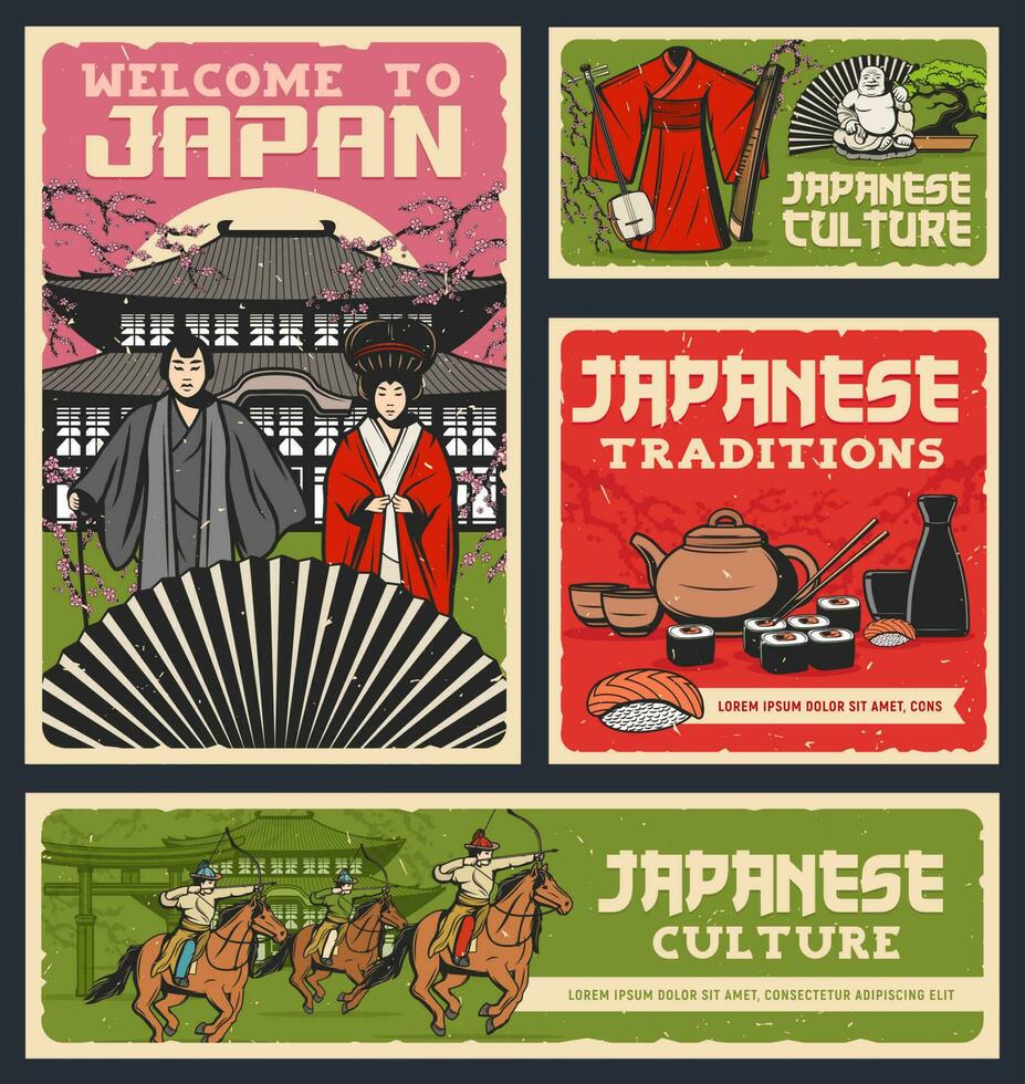 Japonais nourriture, culture et religion traditions vecteur