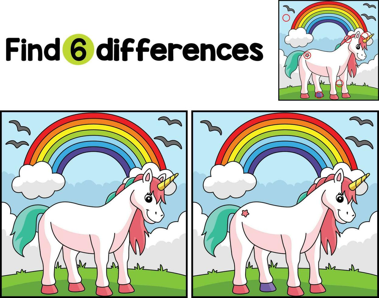 arc en ciel Licorne trouver le différences vecteur