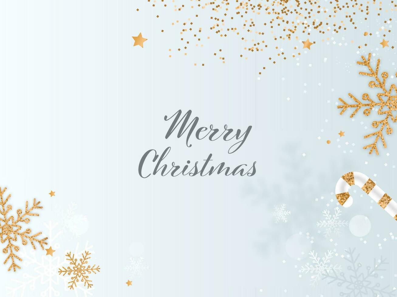 joyeux Noël Police de caractère avec d'or flocons de neige, bonbons canne et étincelant sur gris Contexte. vecteur