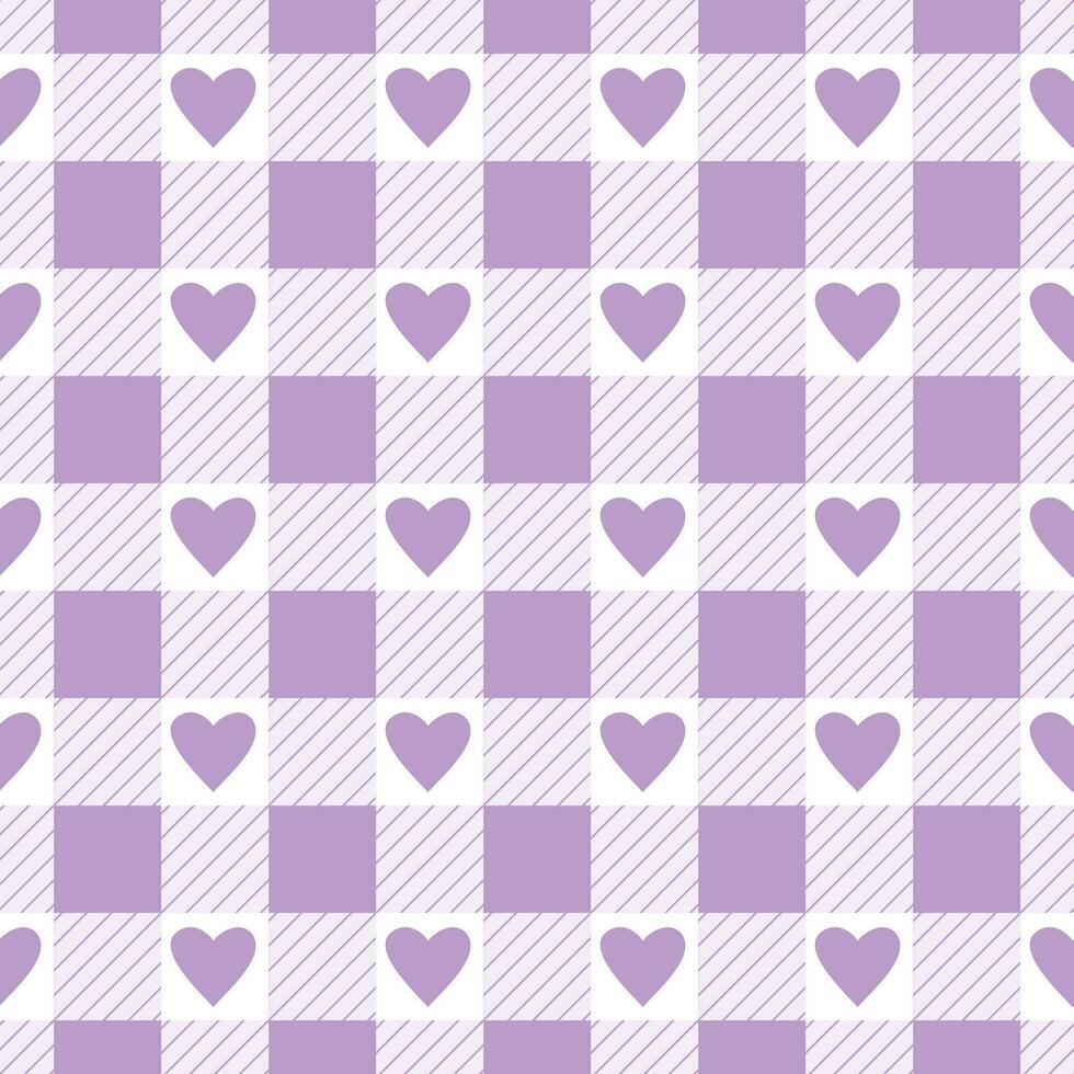 vecteur sans couture modèle avec vichy vérifier et cœurs dans violet et blanc couleurs pour valentines journée