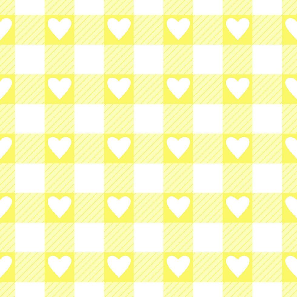 vecteur sans couture modèle avec vichy vérifier et cœurs dans Jaune et blanc couleurs pour valentines journée