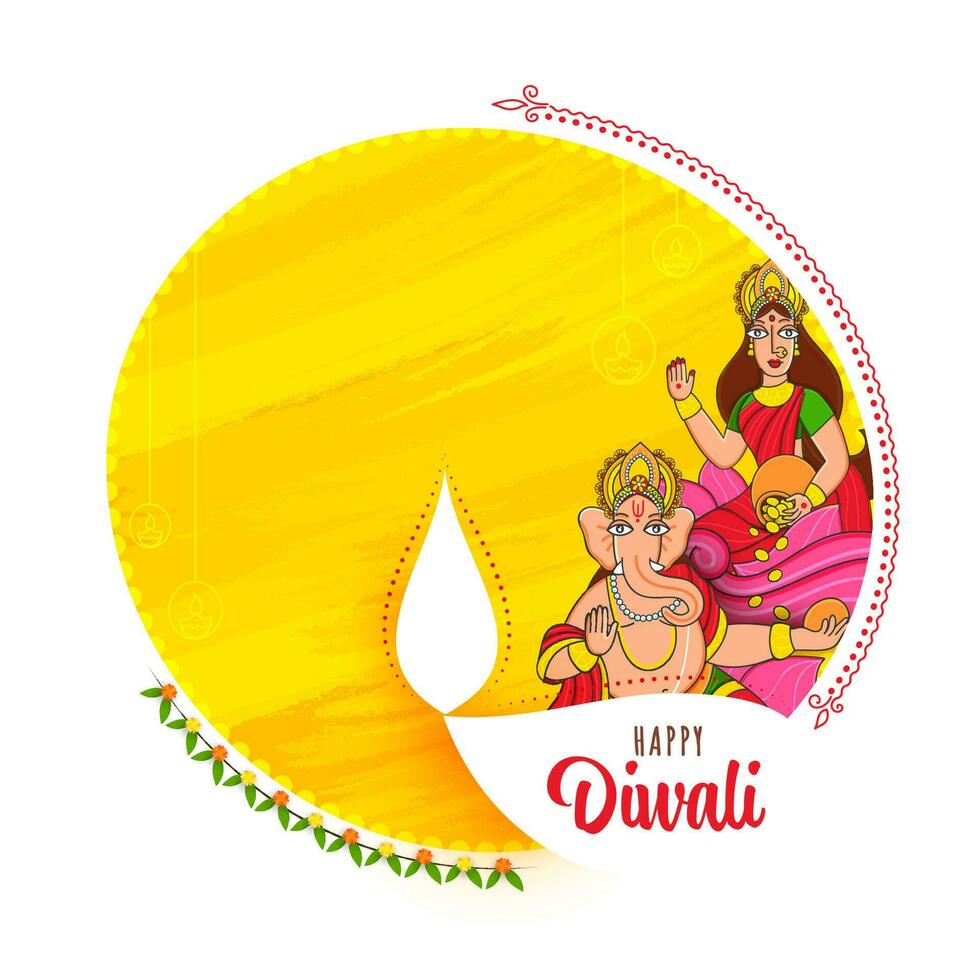 vecteur illustration de Seigneur ganesha avec déesse lakshmi personnage sur blanc et Jaune brosse effet Contexte pour content diwali fête.