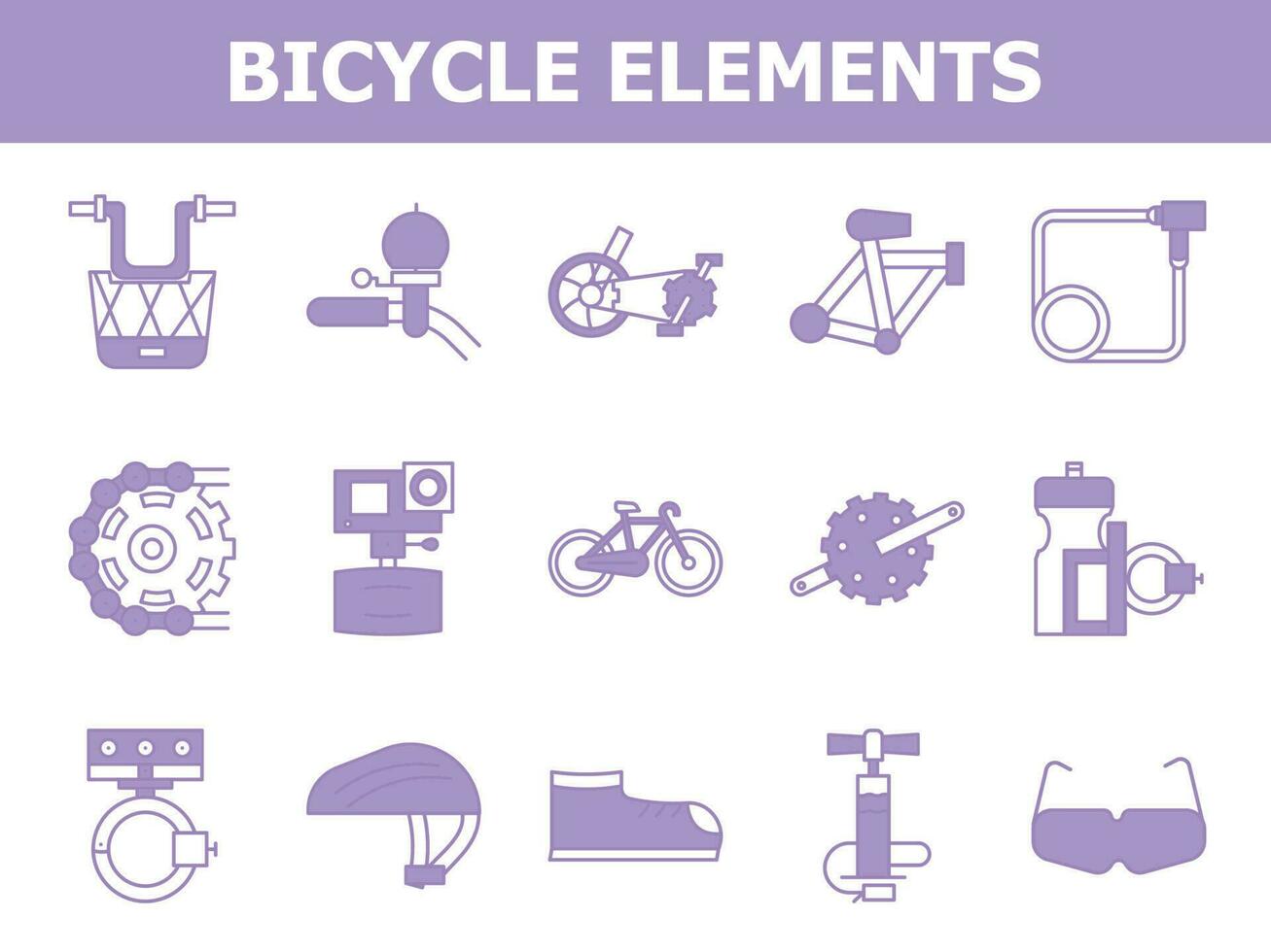 isolé vélo icône ensemble dans violet et blanc Couleur plat style. vecteur