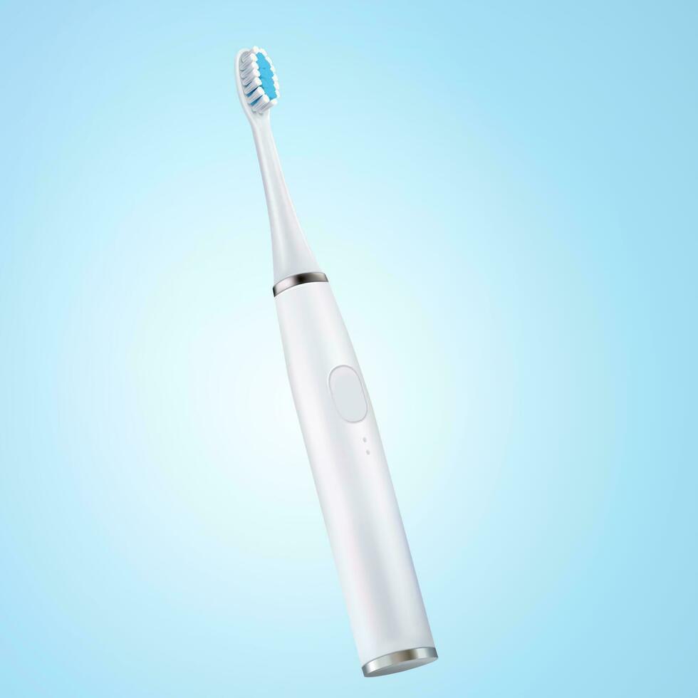 3d illustration de une moderne électrique brosse à dents, isolé sur une bleu Contexte. vecteur