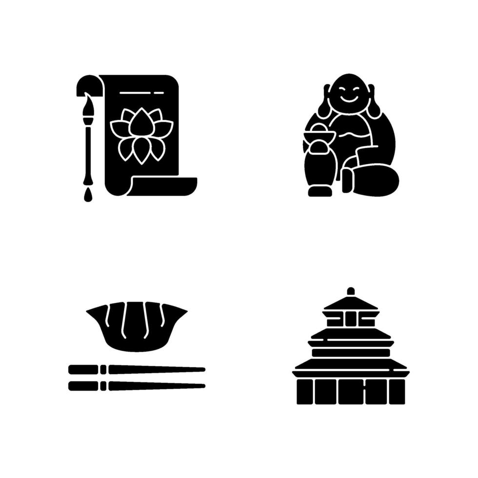 icônes de glyphe noir histoire chinoise sur un espace blanc vecteur