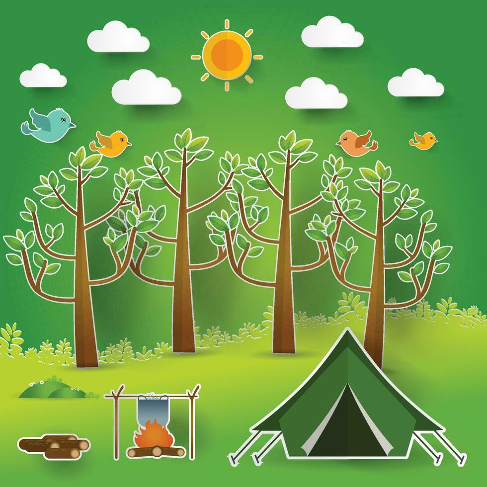 paysage.randonnée et camping. illustration vectorielle vecteur