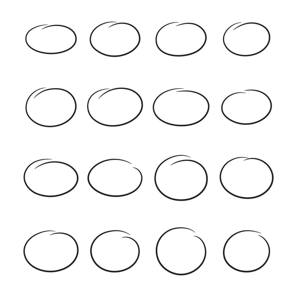 main tiré ovales et cercles marqueur ensemble vecteur illustration.