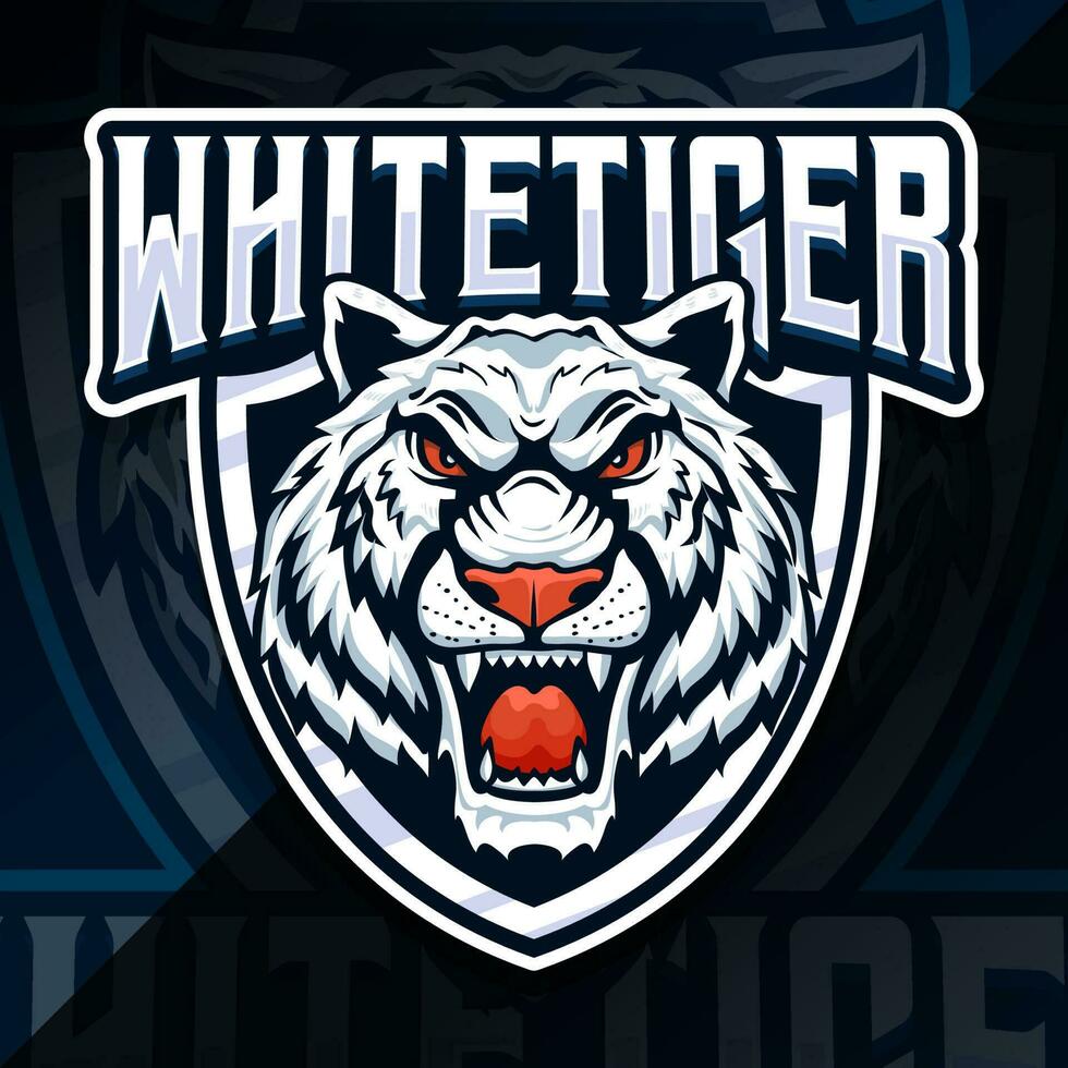 en colère blanc tigre badge emblème esport logo vecteur