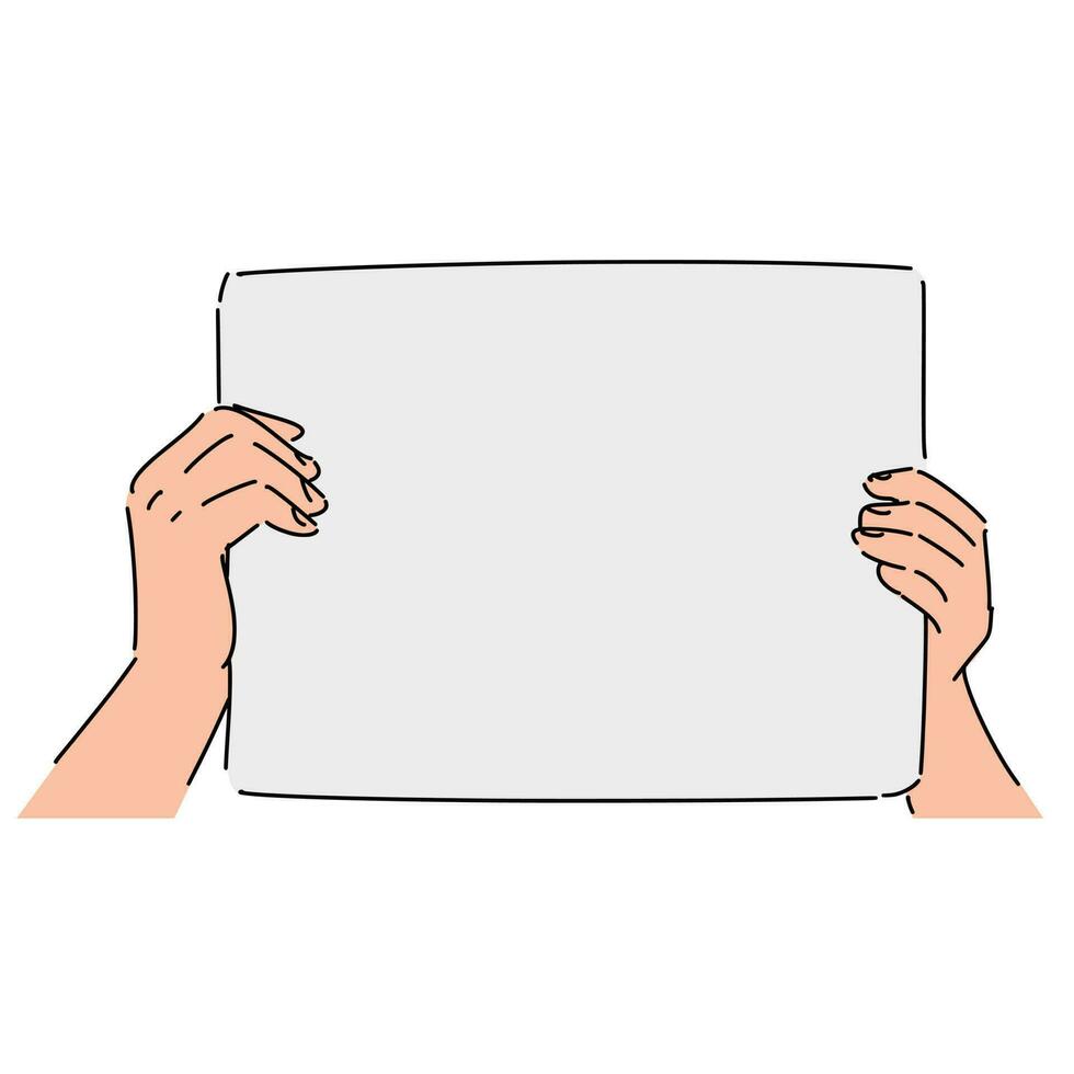 main en portant conseil, papier carton, ou papier dans esquisser style avec couleur. isolé sur blanc Contexte. main tiré vecteur illustration.
