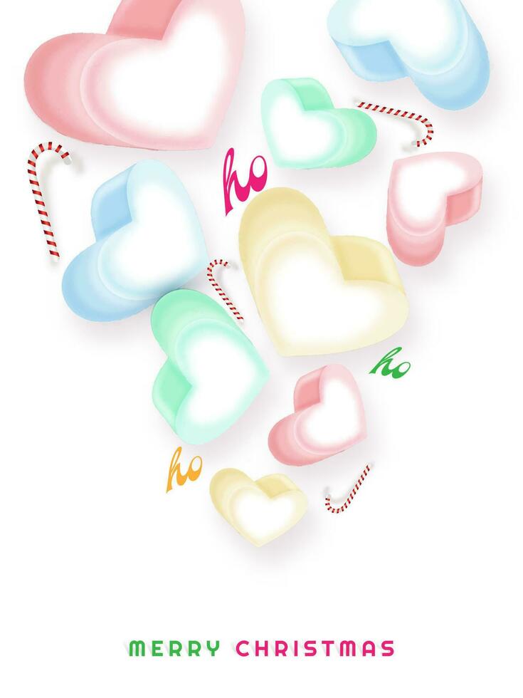 3d coloré cœurs avec bonbons canne et Oh texte décoré sur blanc Contexte pour joyeux Noël fête. pouvez être utilisé comme salutation carte conception. vecteur