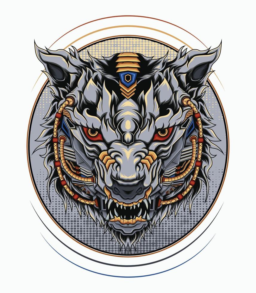 desisgn d'illustration de loups de mecha parfait pour le T-shirt, l'habillement, la marchandise, la conception de goupille. logo de mascotte robotique loup vecteur