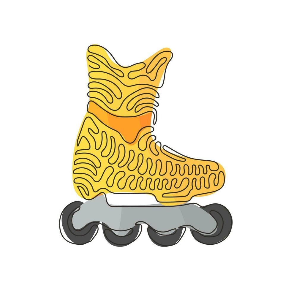 une ligne continue dessinant des rollers modernes. patins à roulettes style homme. sport de patins à roues alignées. patin. paire de patins à roulettes en ligne. style de boucle de tourbillon. illustration graphique vectorielle de conception à une seule ligne vecteur