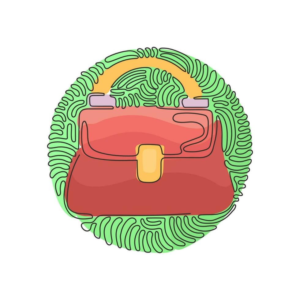 dessin en ligne continue unique collection de sacs à main pour femmes d'articles à la mode. sacs avec fermetures éclair et poches. style de fond de cercle de curl tourbillonnant. une ligne dessiner illustration vectorielle de conception graphique vecteur