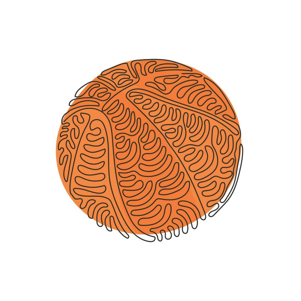 symbole d'icône de ballon de basket-ball de dessin d'une seule ligne. ballon orange, concept sportif. tournoi et compétition de jeux d'équipe. style de boucle de tourbillon. illustration vectorielle graphique de conception de ligne continue moderne vecteur