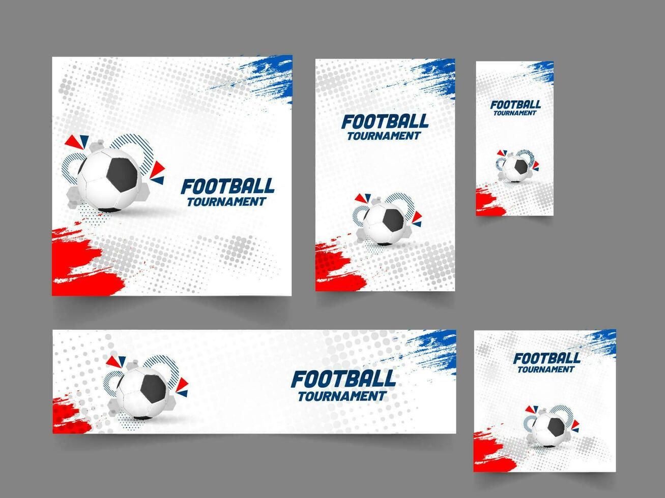 Football tournoi bannière, affiche et modèle conception dans cinq options. vecteur