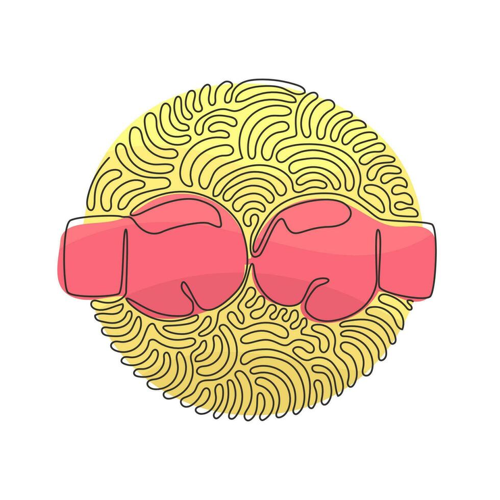 des gants de boxe à dessin en ligne continue frappant ensemble. combat de gants de boxe. gants de boxe rouges et bleus qui se battent. style de fond de cercle de curl tourbillonnant. vecteur de conception graphique d'une ligne