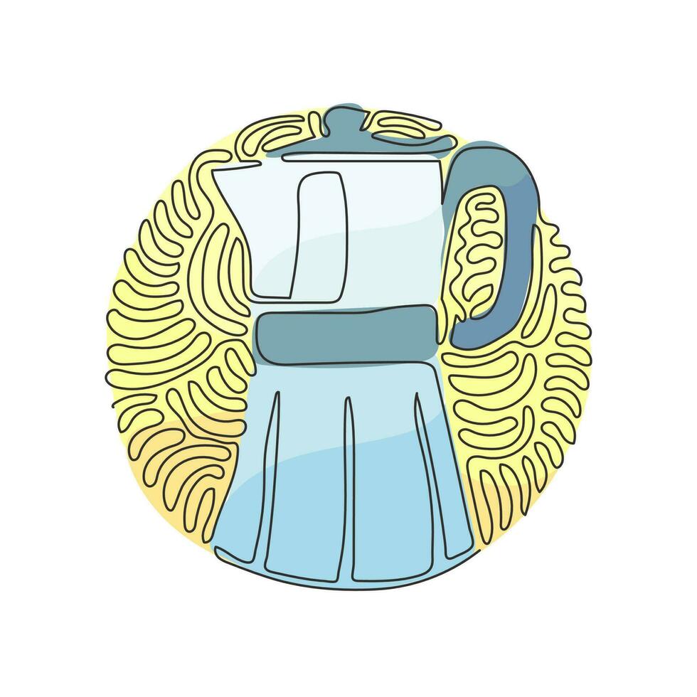 une seule ligne dessinant une cafetière italienne, une machine à expresso, un moka express, un café moka, un pot moka. style de fond de cercle de curl tourbillonnant. illustration vectorielle graphique de conception de ligne continue moderne vecteur