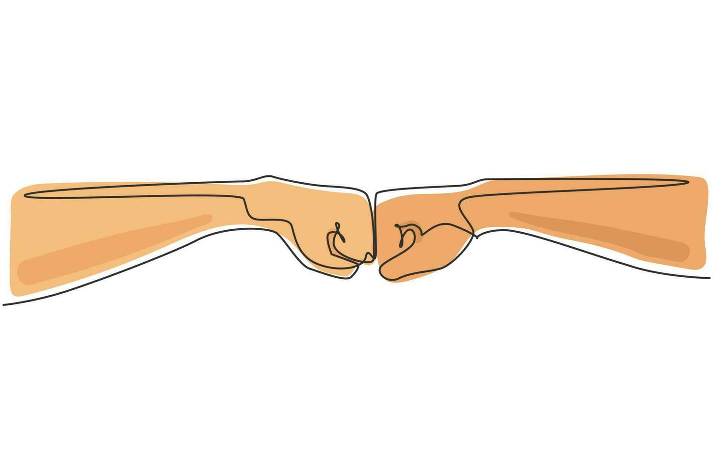 une seule ligne continue dessinant les mains de deux hommes pompant leurs poings. signe ou symbole de puissance, de frappe, d'attaque, de force. communication avec les gestes de la main. une ligne dessiner illustration vectorielle de conception graphique vecteur