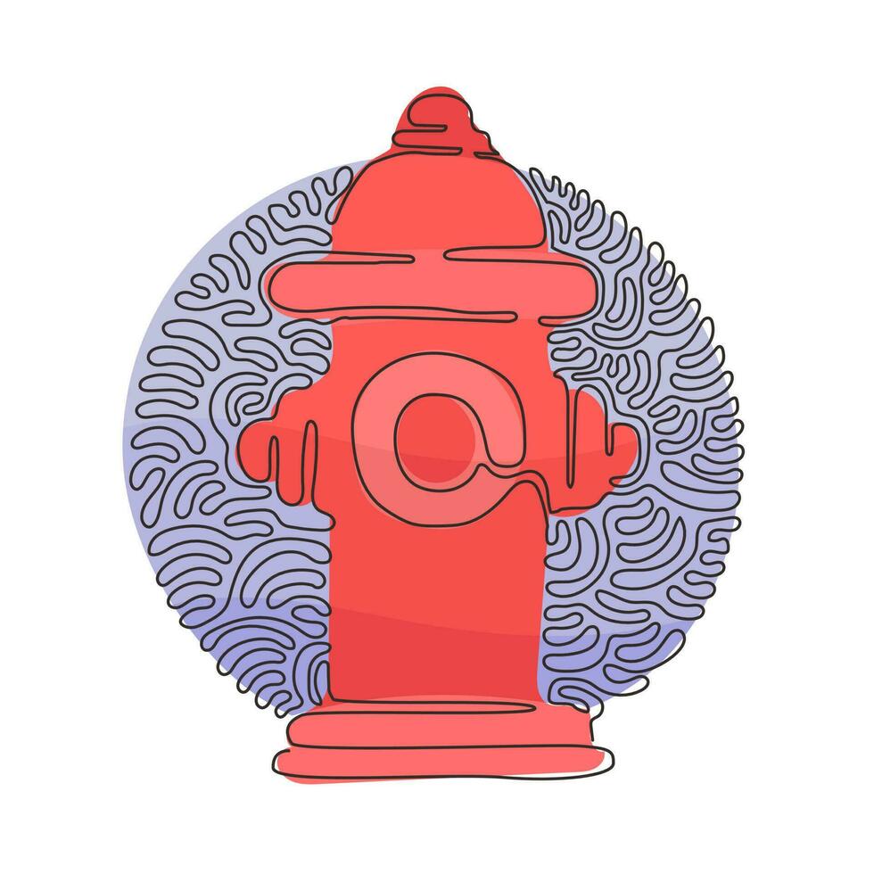 icône de bouche d'incendie rouge dessinant une seule ligne continue. outil utilisé par les pompiers pour éteindre les flammes. style de fond de cercle de curl tourbillonnant. dynamique une ligne dessiner illustration vectorielle de conception graphique vecteur