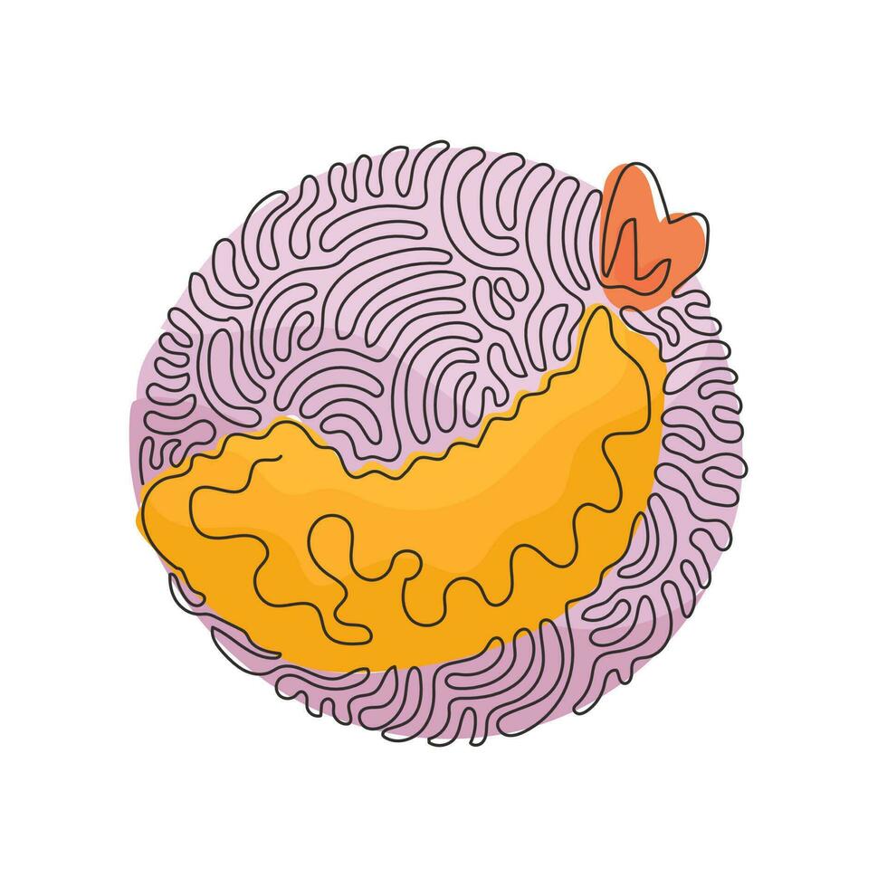 dessin continu d'une ligne tempura crevettes frites cuisine japonaise ebifurai. délicieuses crevettes cuites pour le déjeuner. style de fond de cercle de curl tourbillonnant. illustration graphique vectorielle de conception de dessin à une seule ligne vecteur