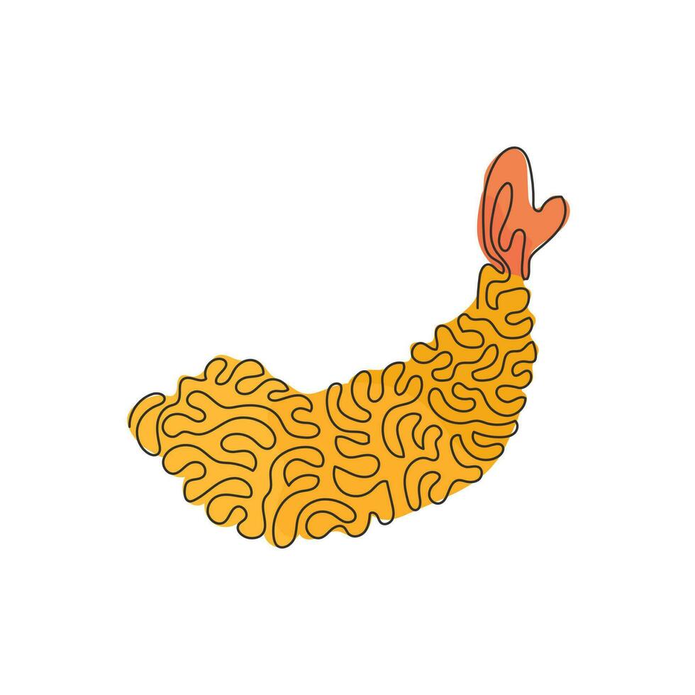 dessin continu d'une ligne crevette frite tempura connue sous le nom de cuisine japonaise ebifurai. délicieuses crevettes cuites pour le déjeuner ou le dîner. style de boucle de tourbillon. illustration graphique vectorielle de conception de dessin à une seule ligne vecteur