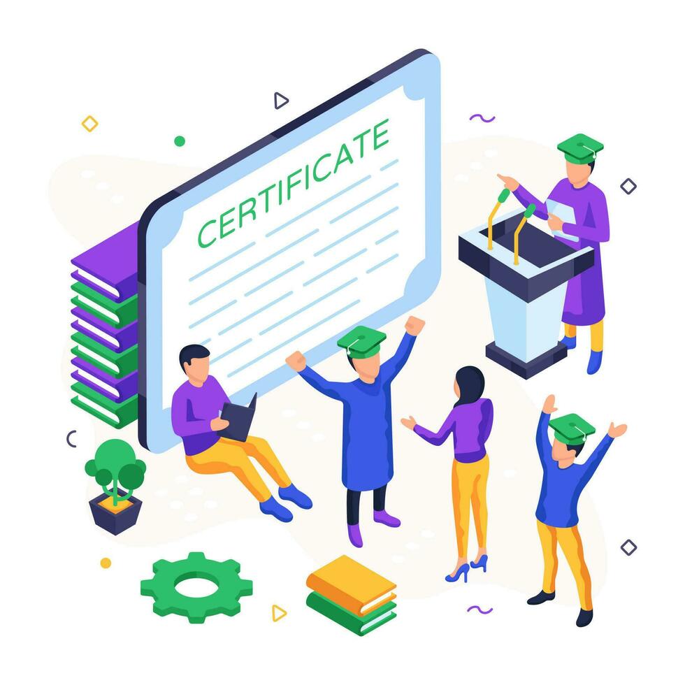 conceptuel isométrique conception de certificat illustration vecteur