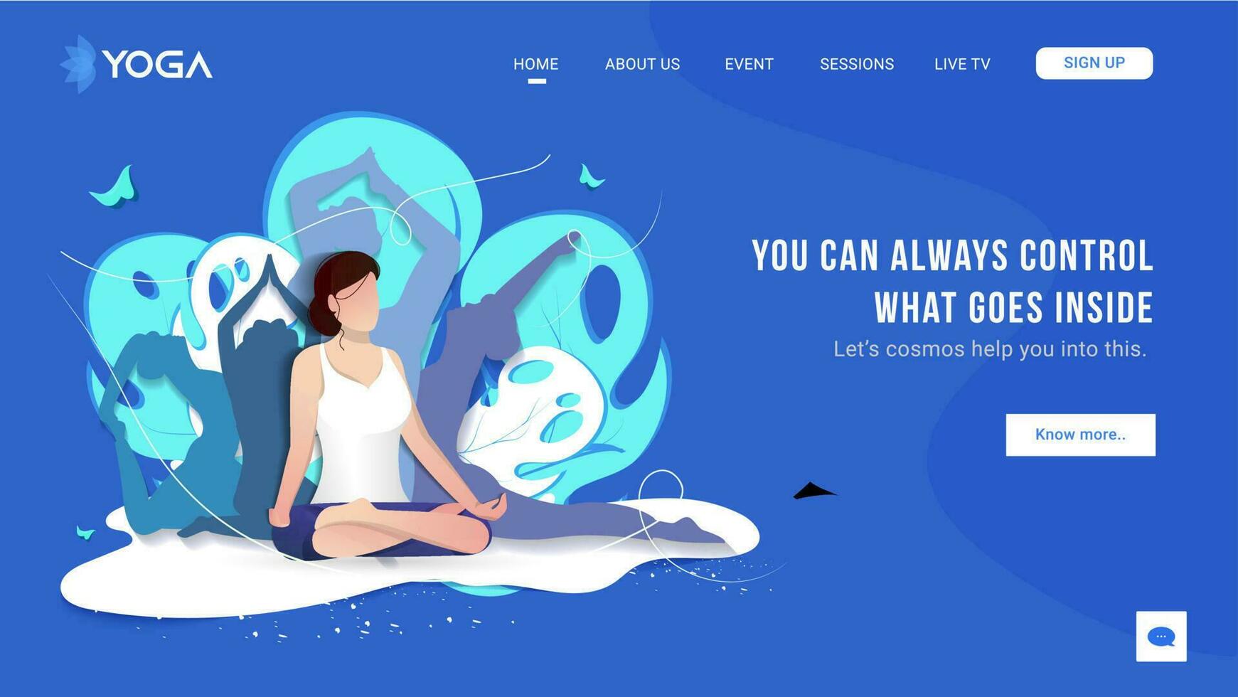 femmes yoga asana dans différent pose sur la nature vue bleu Contexte pour en bonne santé mode de vie concept basé atterrissage page conception. vecteur