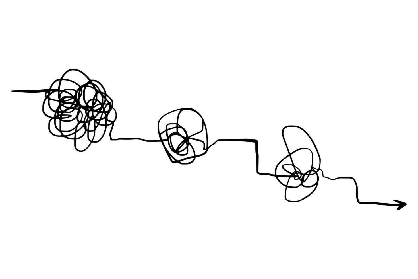 griffonnages de ligne de gribouillis. le concept de transition du compliqué au simple, isolé sur fond blanc. illustrations vectorielles vecteur