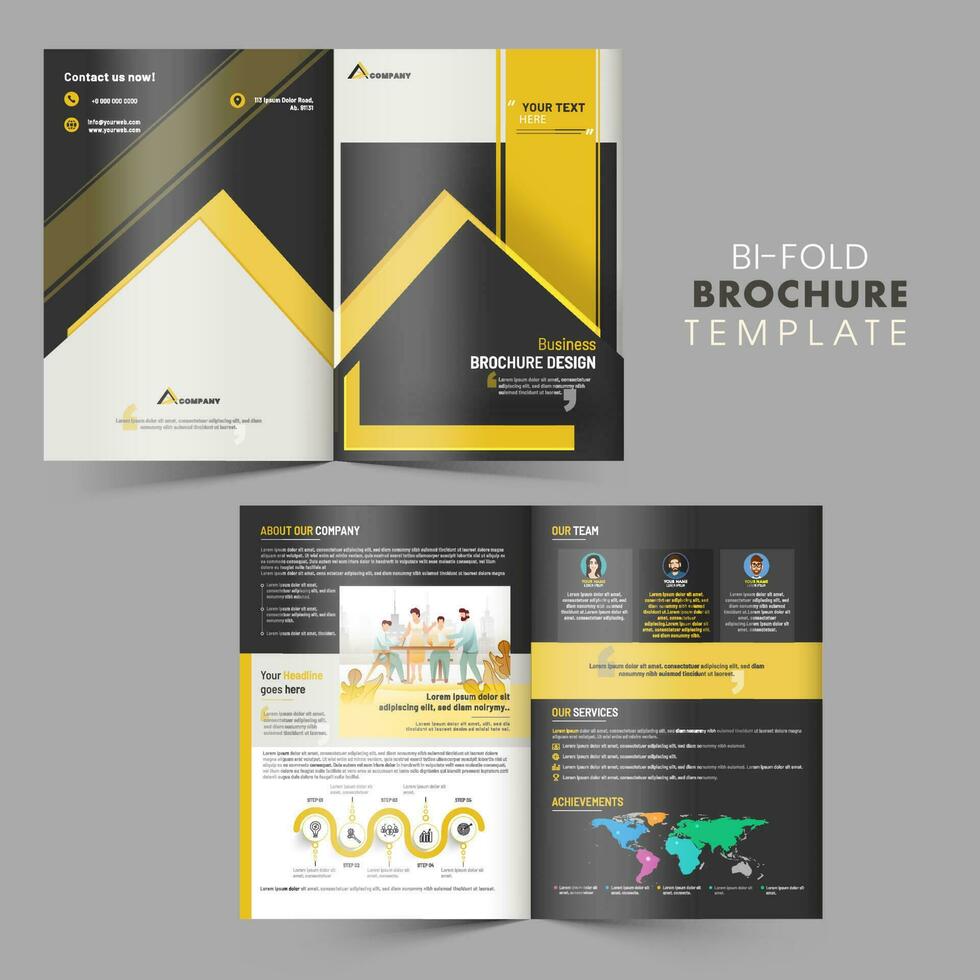 plié brochure, modèle ou couverture page disposition dans de face et retour vue pour affaires concept. vecteur