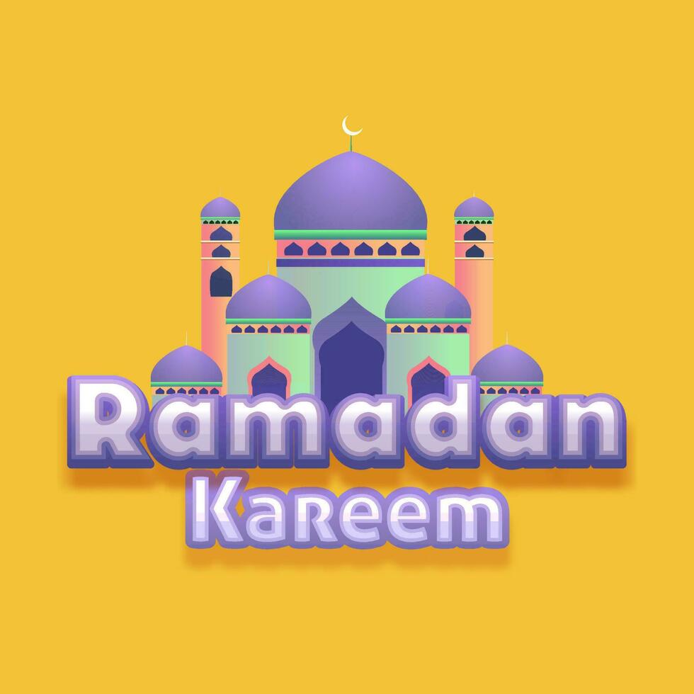 autocollant style Ramadan kareem texte avec mosquée illustration sur Jaune Contexte. vecteur