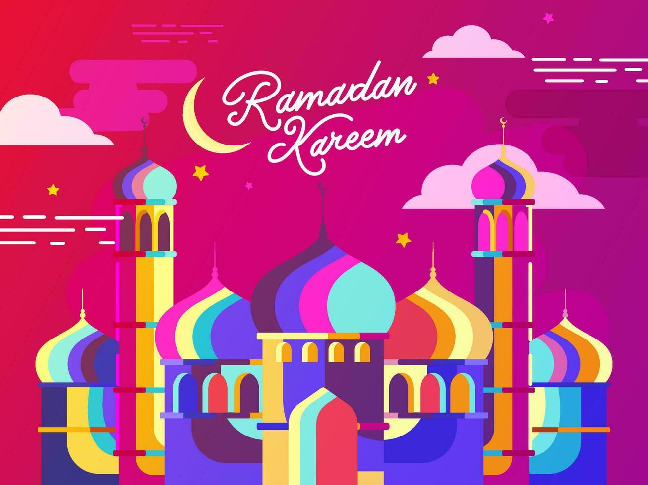 coloré mosquée illustration sur magenta et rouge Contexte pour Ramadan kareem concept. vecteur