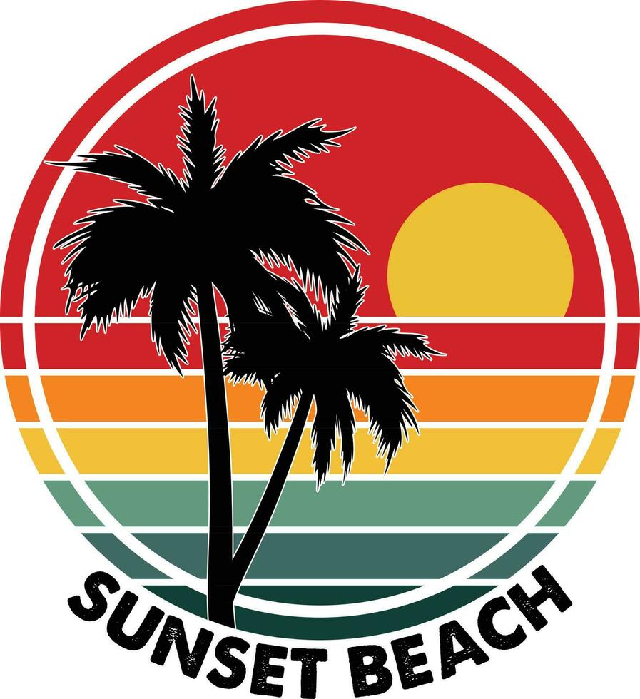 le coucher du soleil plage T-shirt conception vecteur illustration