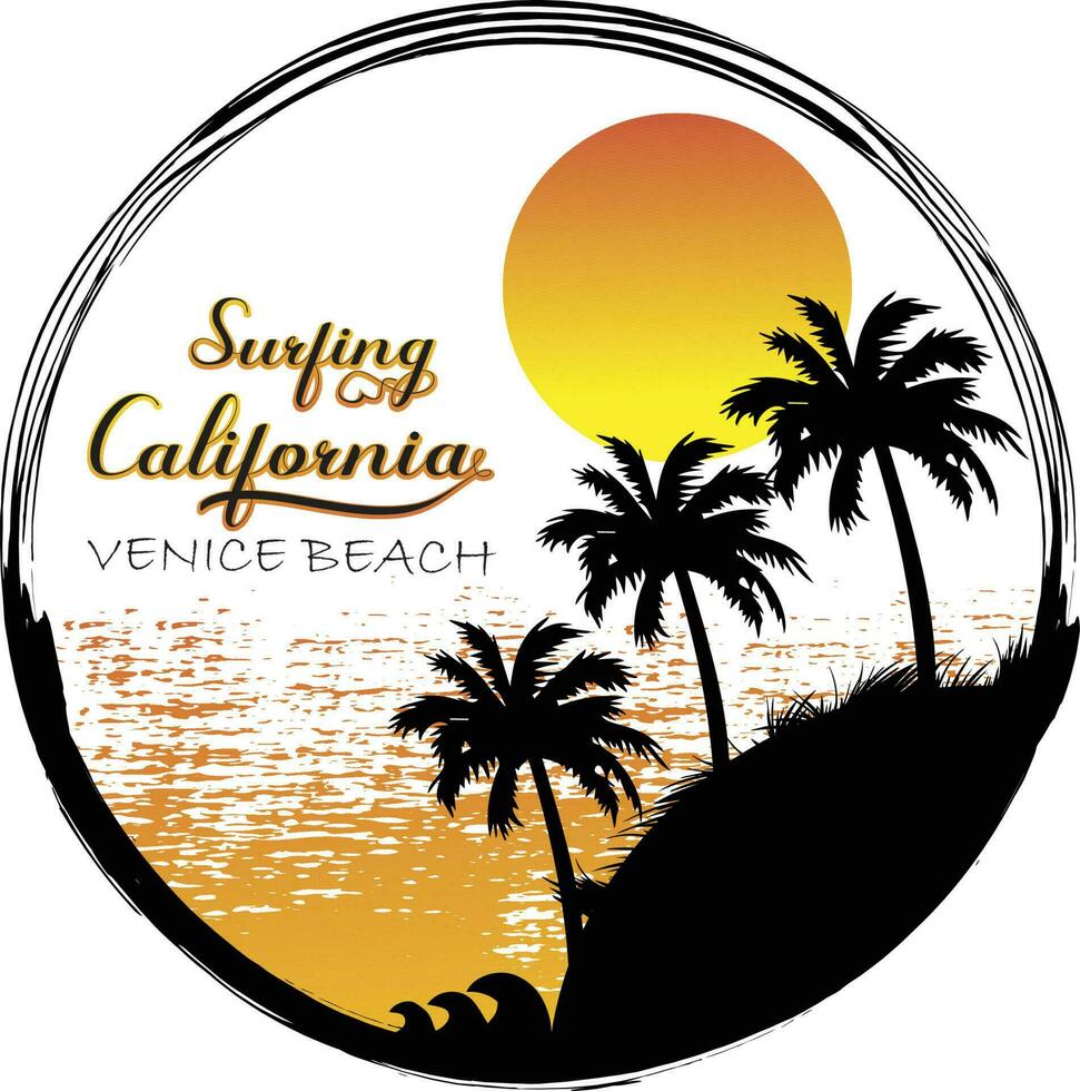 surfant Californie paradis Venise plage T-shirt conception vecteur illustration