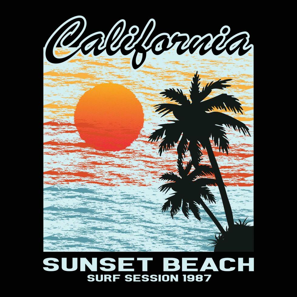 Californie le coucher du soleil plage le surf session 1987 T-shirt conception vecteur illustration