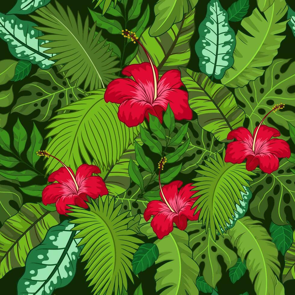 sans couture modèle de tropical exotique feuilles et fleur vecteur