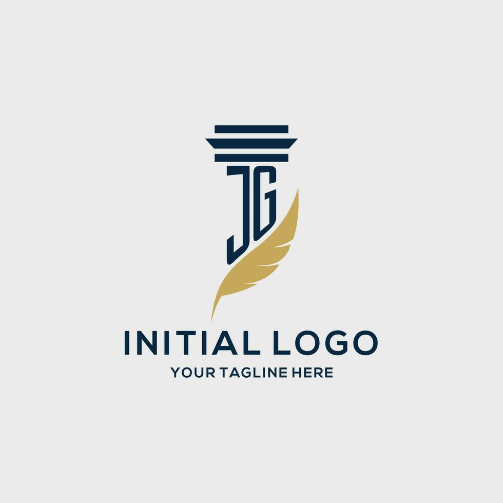 jg monogramme initiale logo avec pilier et plume conception vecteur