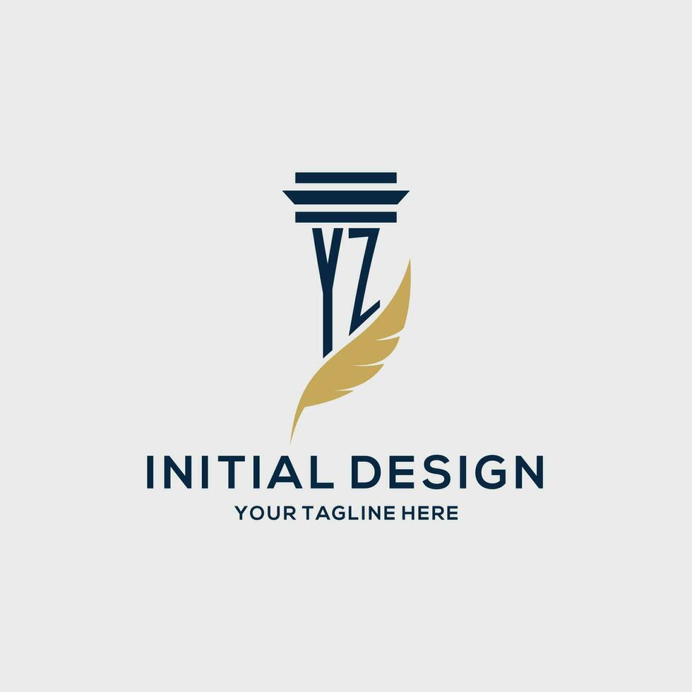 yz monogramme initiale logo avec pilier et plume conception vecteur