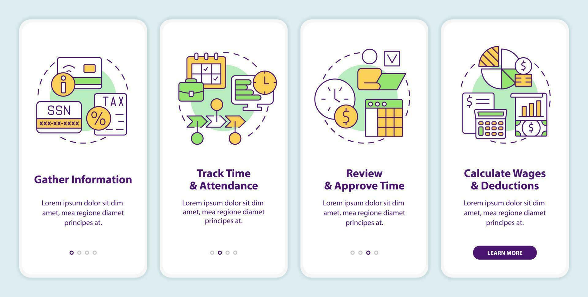 paie En traitement étapes l'intégration mobile app filtrer. salaire procédure pas à pas 4 pas modifiable graphique instructions avec linéaire concepts. interface utilisateur, ux, gui modèle vecteur