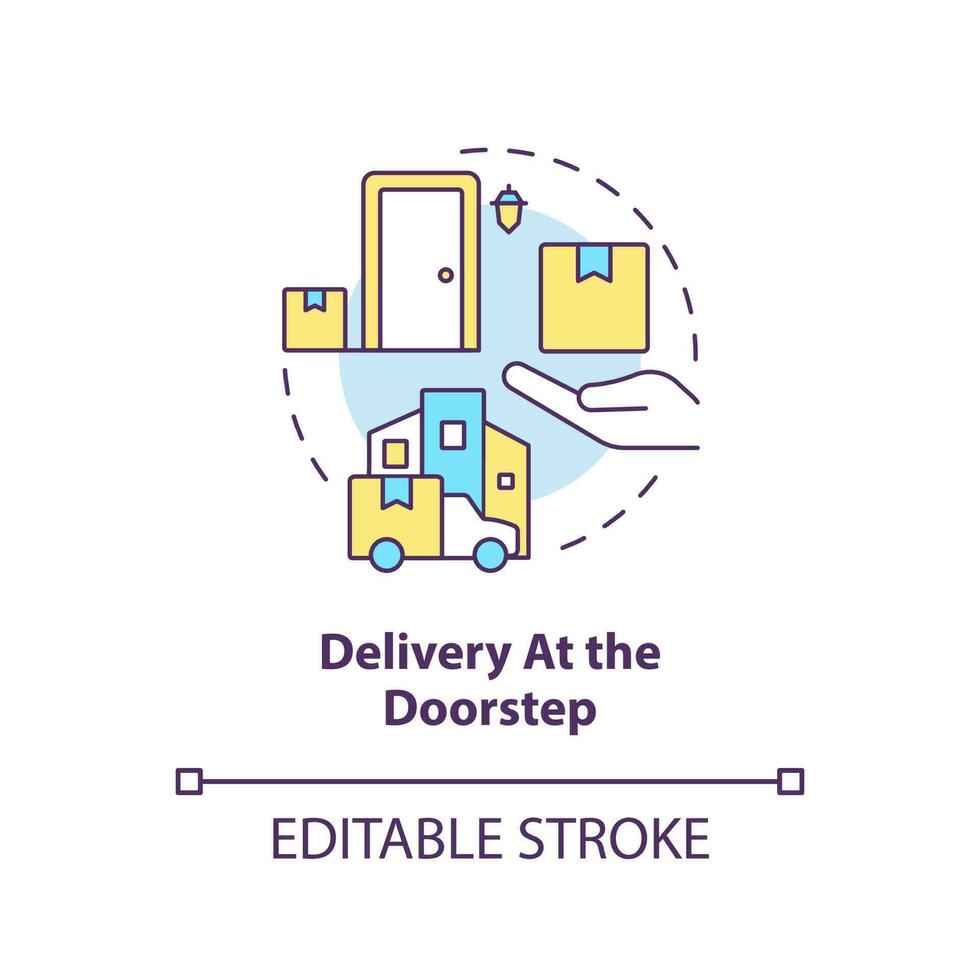 livraison à seuil de porte concept icône. adresse expédition. courrier prestations de service. recevoir parcelle abstrait idée mince ligne illustration. isolé contour dessin. modifiable accident vasculaire cérébral vecteur