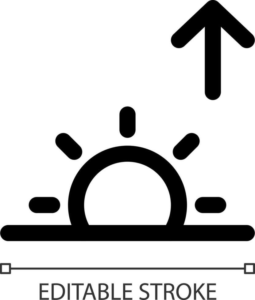 lever du soleil blanc linéaire ui icône. Soleil apparaissant prédiction. jour et soleil. interface graphique, ux conception. contour isolé utilisateur interface élément pour app et la toile. modifiable accident vasculaire cérébral vecteur