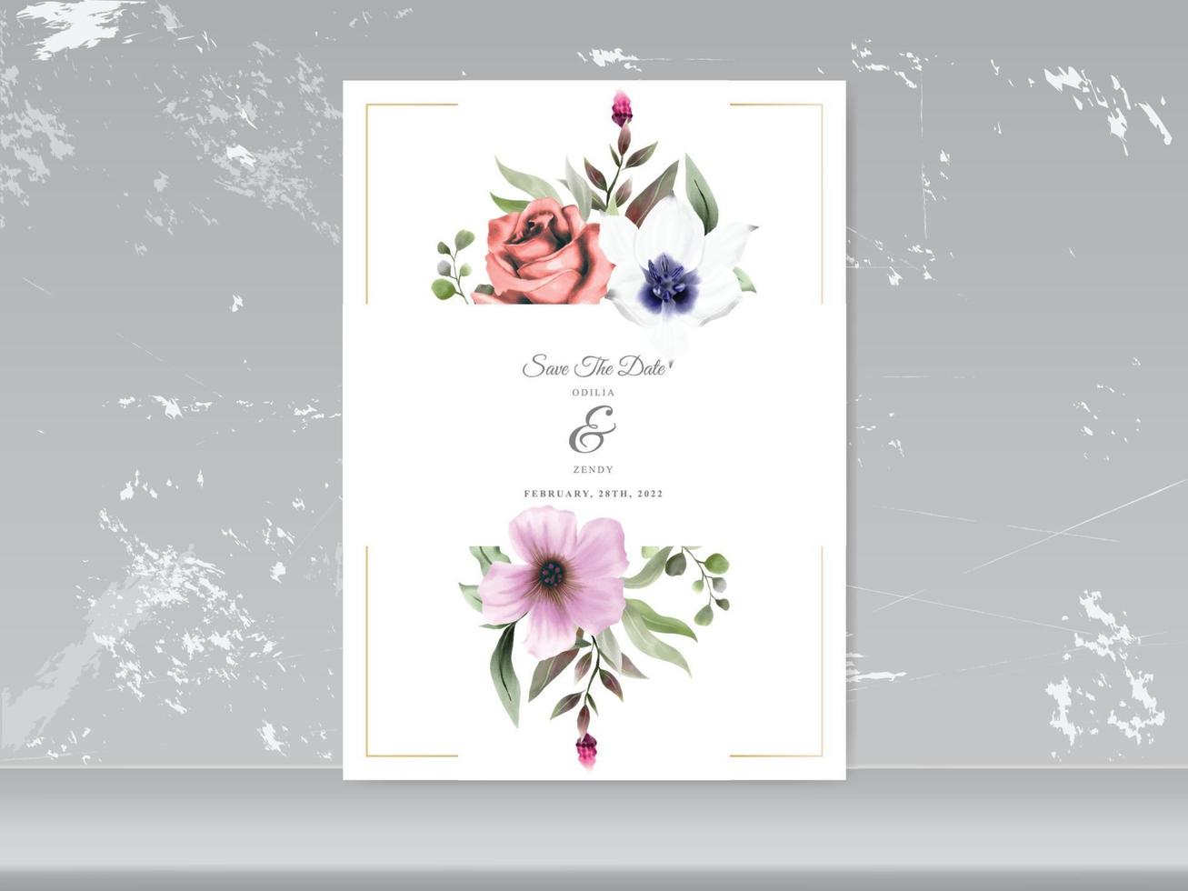 carte d'invitation de mariage élégant floral vecteur