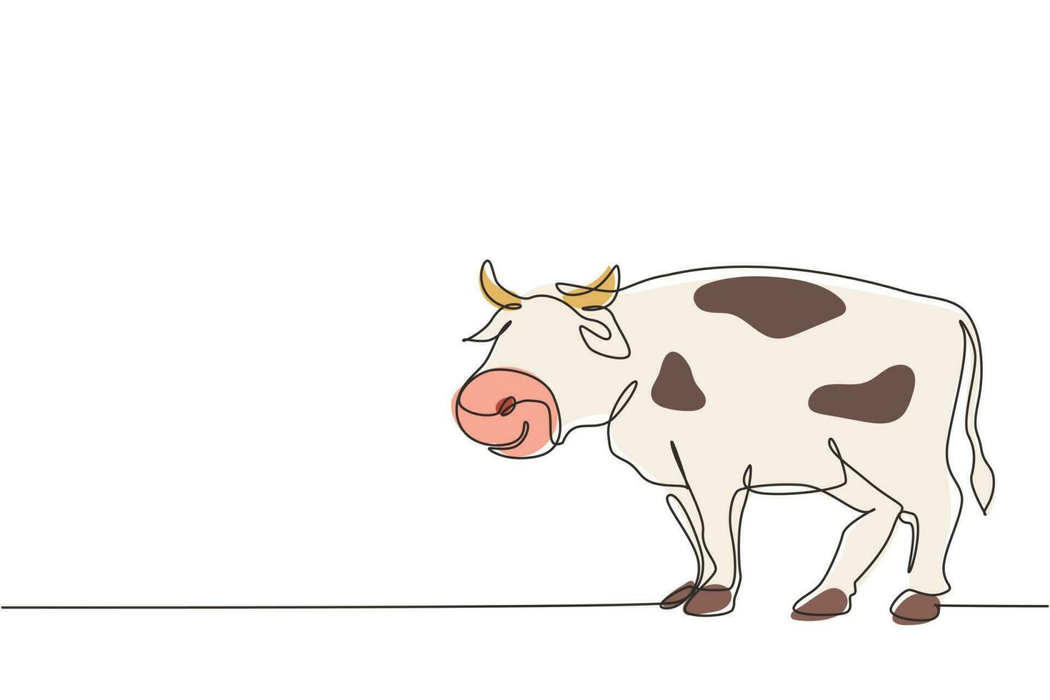 une seule ligne dessinant une grosse vache pour l'identité du logo de l'élevage. concept de mascotte d'animal mammifère pour l'icône du bétail. vache laitière et viande bovine. illustration vectorielle graphique de conception de dessin en ligne continue vecteur