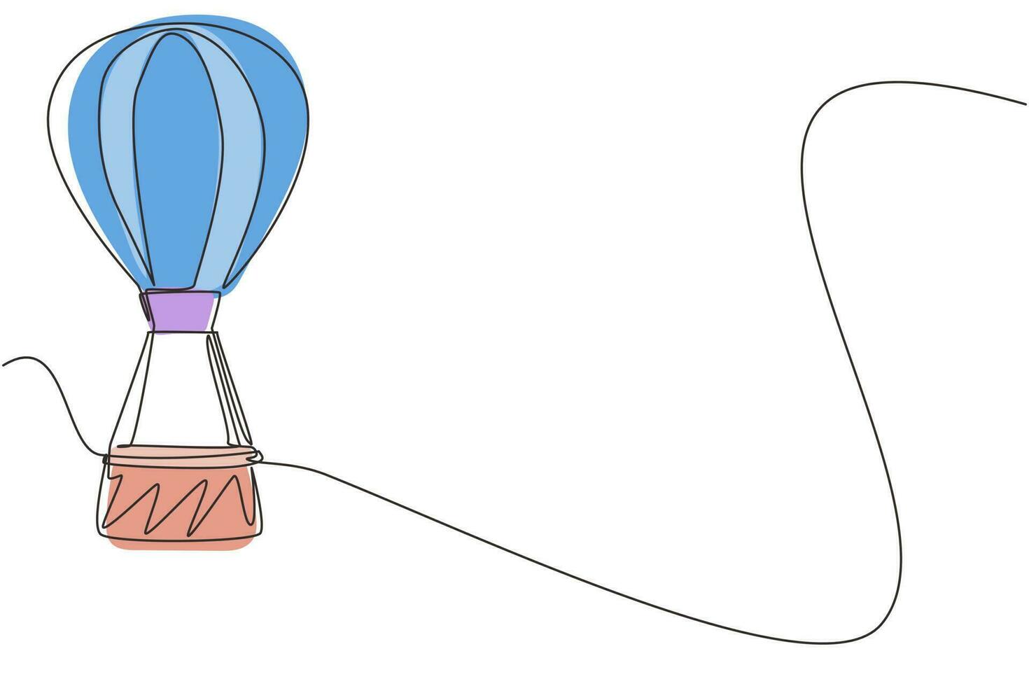 dessin continu d'une ligne transport aérien en montgolfière. navire aérien avec cabine. voler en montgolfière dans le ciel. festival de montgolfières. voyage d'été romantique. graphique vectoriel de conception de dessin à une seule ligne