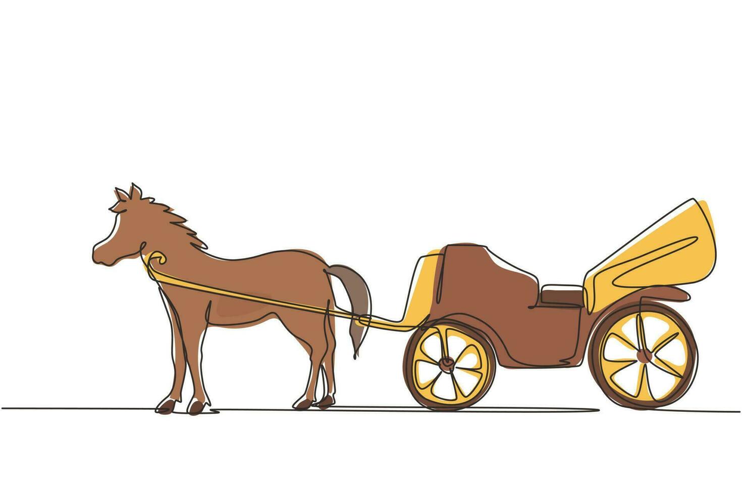 transport vintage de dessin de ligne continue unique, chariot de traction de cheval. vecteur