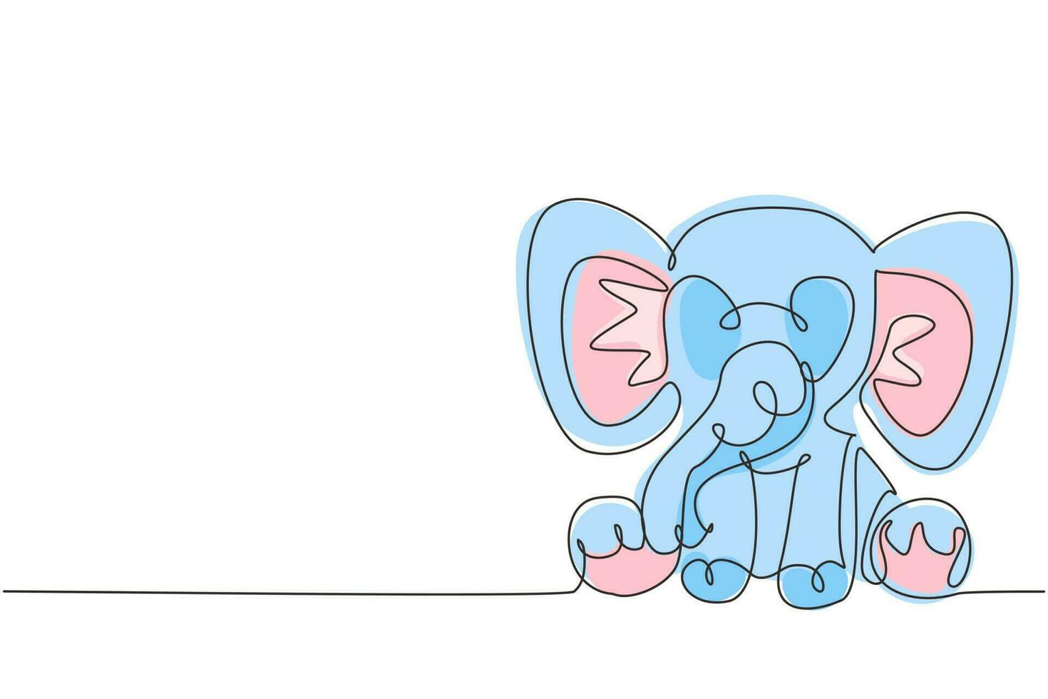 poupée en peluche éléphant dessinant une seule ligne. marionnette en peluche éléphant. peluche géante. mignon jouet éléphant en peluche pour les enfants. illustration vectorielle graphique de conception de ligne continue moderne vecteur