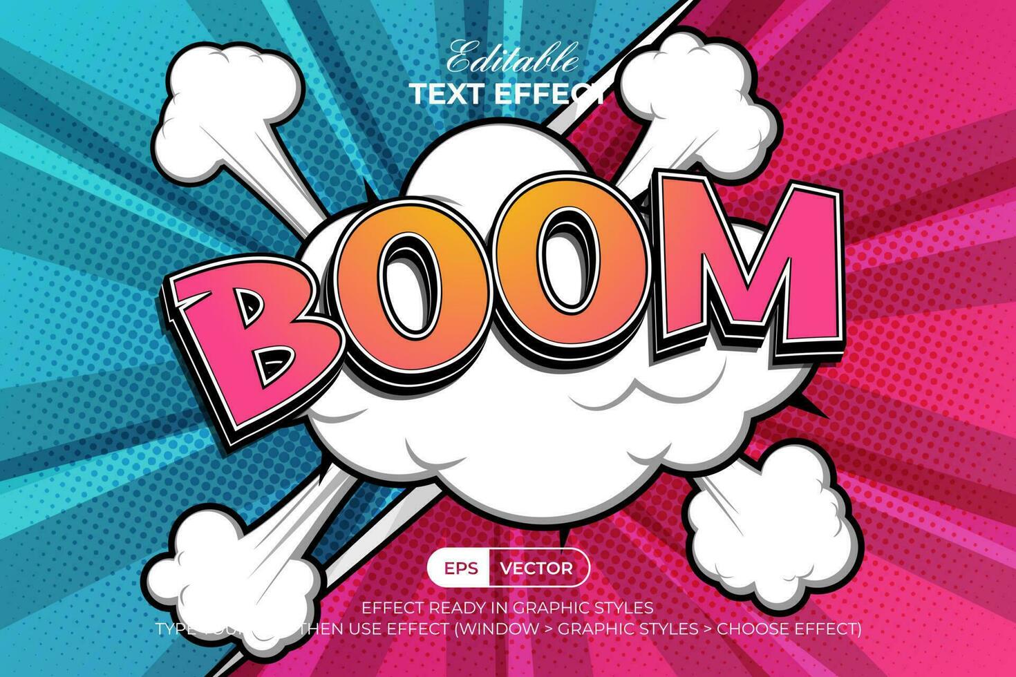 boom bande dessinée texte effet style. modifiable texte effet avec demi-teinte et nuage. vecteur