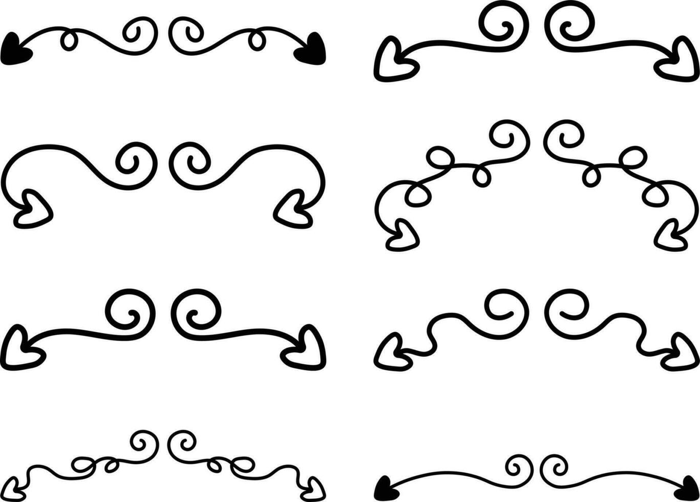 ensemble de éléments. ensemble de dessiné à la main calligraphique décoratif les frontières. vecteur illustration sur blanc Contexte.